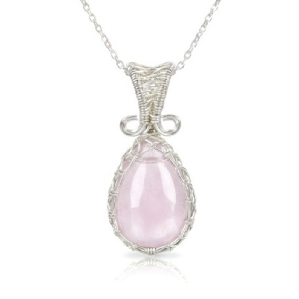 Pink Kunzite Crystal Teardrop Pendant Necklace Silver Wire Wrapped Gemstone‎